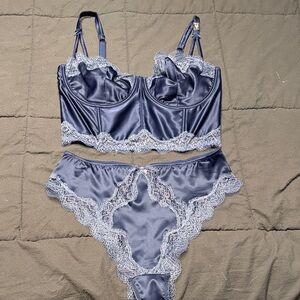 Victoria's Secret Navy Satin Lace Bra Set